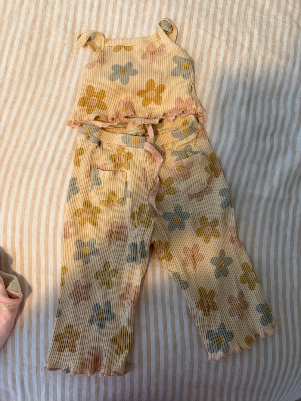 Girls Floral Ribbed Tank & Wide-Leg Pants Set - Yellow Floral